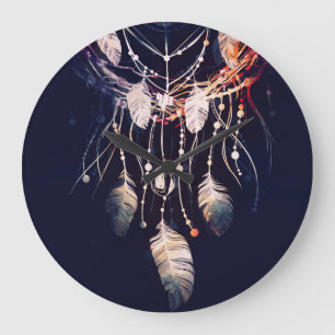 Dreamcatcher, Zweige, boho Stil, digitale Kunst. Große Wanduhr