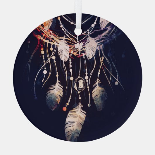 Dreamcatcher, Zweige, boho Stil, digitale Kunst. Ornament Aus Glas (Rückseite)
