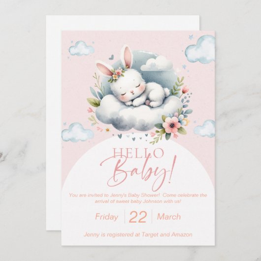 Dreame Aquarellbrasse Babydusche Einladung (Vorne/Hinten)