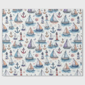 Dreame Skizzen von Sailboats Anchors & Lighthouses Geschenkpapier (Flach)