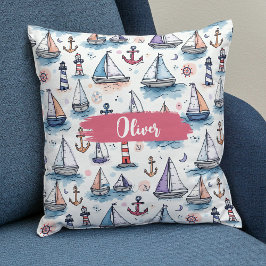 Dreame Skizzen von Sailboats Anchors & Lighthouses Kissen