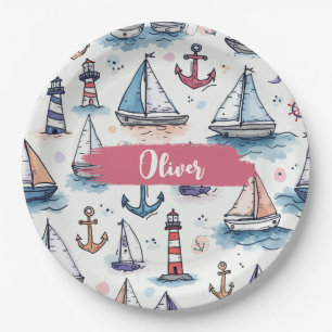 Dreame Skizzen von Sailboats Anchors & Lighthouses Pappteller
