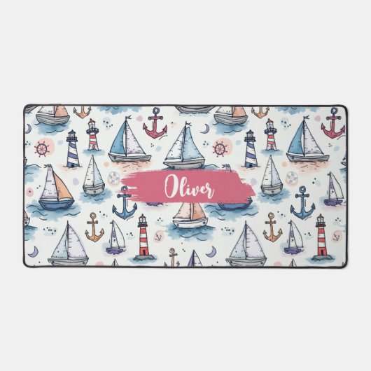 Dreame Skizzen von Sailboats Anchors & Lighthouses Schreibtischunterlage (Vorderseite)