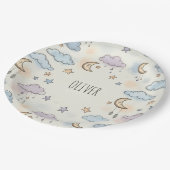 Dreame Sterne, Monde und flauschige Wolken Pappteller (Schrägansicht)