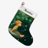 Dreaming Boy Christmas Stocking – Green Silver Großer Weihnachtsstrumpf (Vorderansicht (hängend))