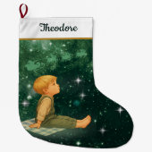 Dreaming Boy Christmas Stocking – Green Silver Großer Weihnachtsstrumpf (Vorderseite)