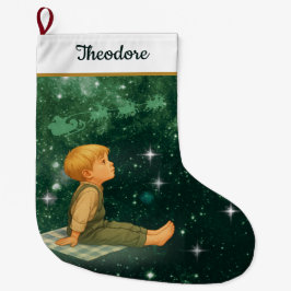 Dreaming Boy Christmas Stocking – Green Silver Großer Weihnachtsstrumpf