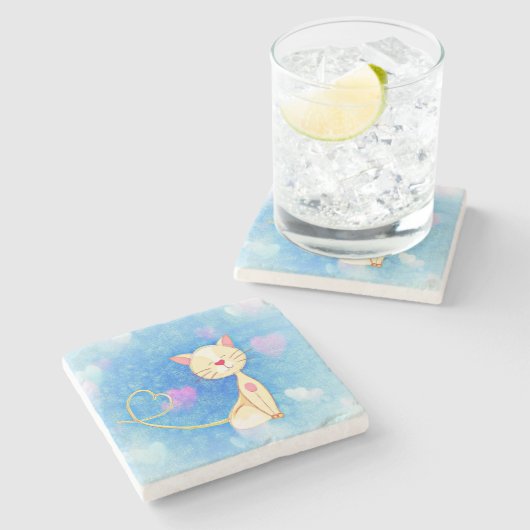 Dreaming Cat Steinuntersetzer (Seitenansicht)