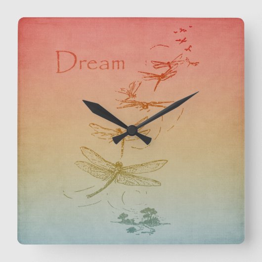 Dreaming Dragonfliegen Quadratische Wanduhr (Vorderseite)