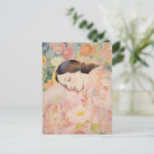 Dreaming in Bloom – Watercolor Sleeping Woman Postkarte (Stehend Vorderseite)