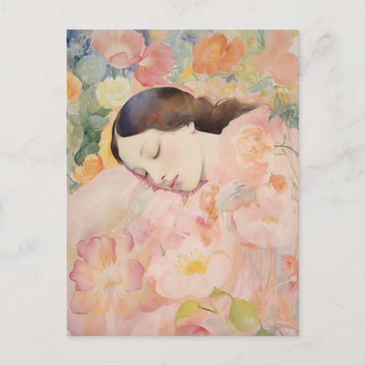 Dreaming in Bloom – Watercolor Sleeping Woman Postkarte (Vorderseite)