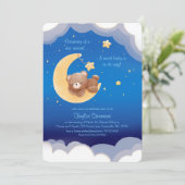 Dreaming New Arrival Bear Night Sky Baby Shower Einladung (Stehend Vorderseite)