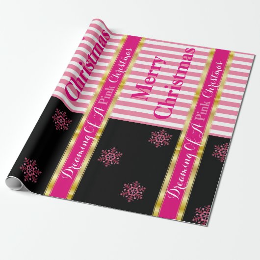 "Dreaming of a Pink Christmas" Elegante Girlie Geschenkpapier (Ungerollt)