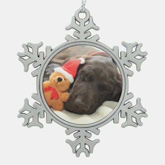 Dreaming of Santa - German Shorthair Puppy Schneeflocken Zinn-Ornament (Vorderseite)