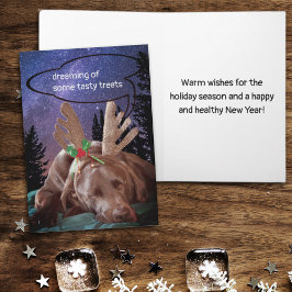 Dreaming Schokolade Labrador mit Antlers Fotografi Feiertagskarte