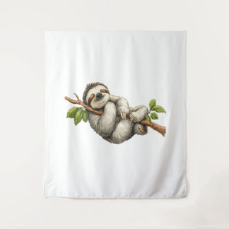 Dreaming Sloth on a Branch Wandteppich