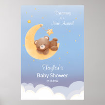Dreaming Teddy Bear Moon Soft Blue Baby Shower