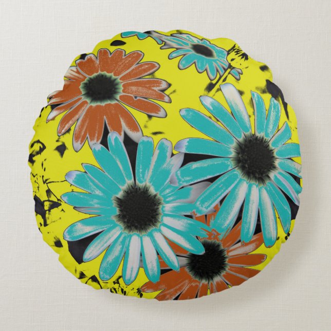 Dreaming von Daisies Round Throw Cushion Rundes Kissen (Vorderseite)