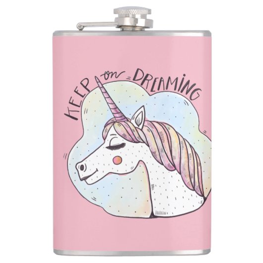 Dreaming Whimsical Unicorn Flachmann (Vorderseite)