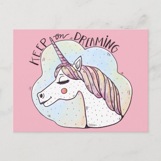 Dreaming Whimsical Unicorn Postkarte (Vorderseite)