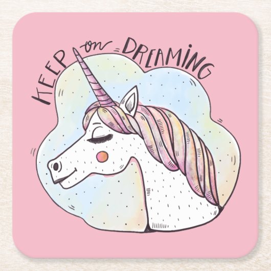 Dreaming Whimsical Unicorn Rechteckiger Pappuntersetzer (Vorderseite)