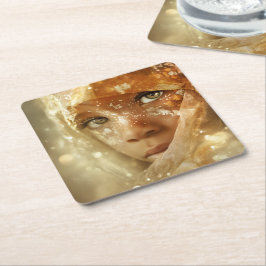 Dreamlike Children Portrait | Golden Veil Gaze Rechteckiger Pappuntersetzer