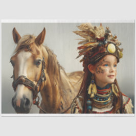 Dreamlike Exposure Of a Native Girl And Horse Seidenpapier