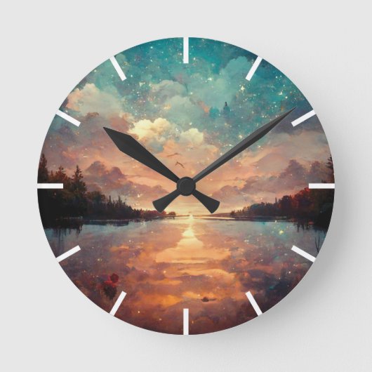 Dreamlike Lake And Sunset | Landscape Painting Runde Wanduhr (Vorderseite)