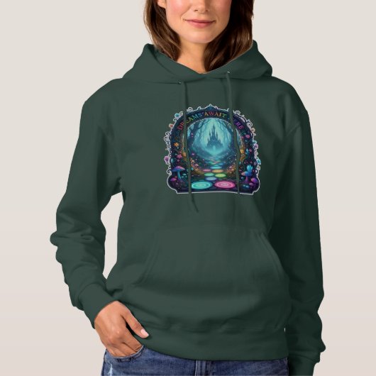 Dreams Await Here. Hoodie (Vorderseite)