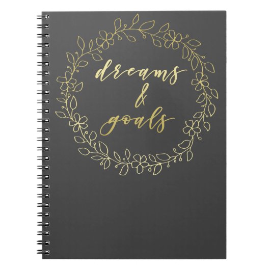 Dreams & Goals - Gold Script Typografy Notebook Notizblock (Vorderseite)