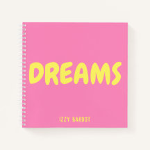 Dreams Hot Pink und Yellow Notebook mit Namen