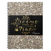 DREAMS WIRKLICH COME TRUE Gold Glitzer Notebook Notizblock (Vorderseite)
