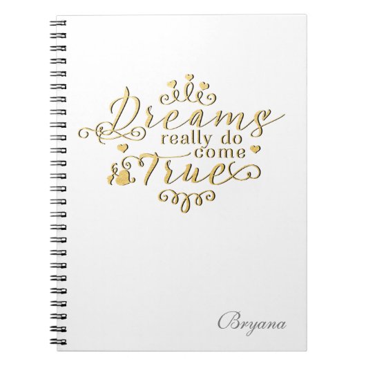 DREAMS WIRKLICH COME TRUE Gold Notebook Journal Notizblock (Vorderseite)
