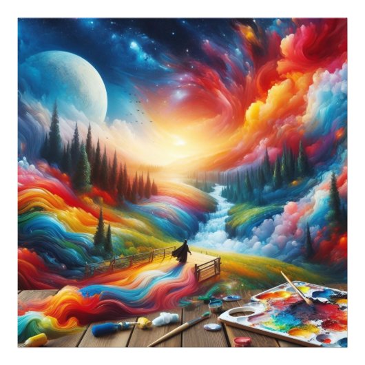 Dreamscape Abstrakt: Vibrannte digitale Kunstdruck Fotodruck (Vorne)