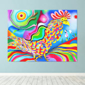 "Dreamscape Bird" Ein farbiger surrealer Hahn Leinwanddruck (Insitu (Holzboden))