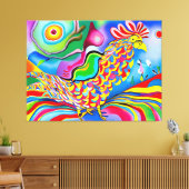 "Dreamscape Bird" Ein farbiger surrealer Hahn Leinwanddruck (Insitu (Wohnzimmer))