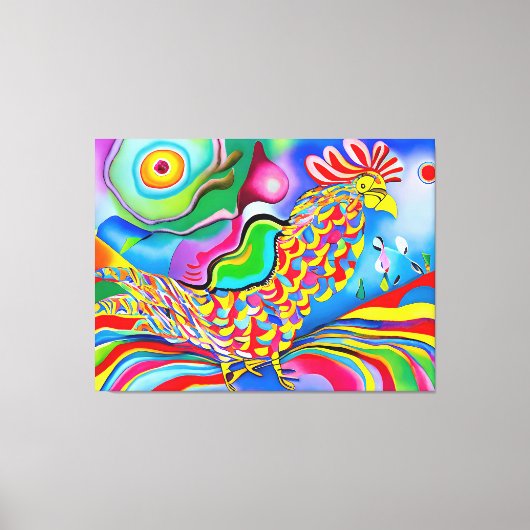 "Dreamscape Bird" Ein farbiger surrealer Hahn Leinwanddruck (Vorderseite)