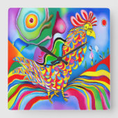 "Dreamscape Bird". Ein SQ-surreal abstrakter Hahn Quadratische Wanduhr (Vorderseite)