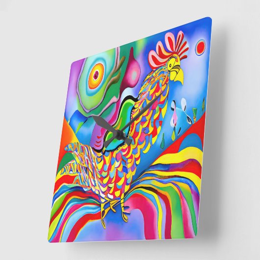 "Dreamscape Bird". Ein SQ-surreal abstrakter Hahn Quadratische Wanduhr (Winkel)