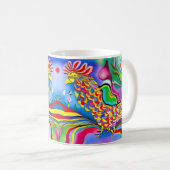 "Dreamscape Bird". Ein surreal abstrakter Hahn Kaffeetasse (VorderseiteRechts)