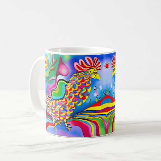 "Dreamscape Bird". Ein surreal abstrakter Hahn Kaffeetasse (Vorderseite Links)