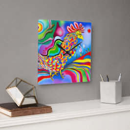 "Dreamscape Bird". Ein surreal abstrakter Hahn Quadratische Wanduhr