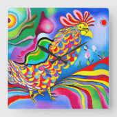 "Dreamscape Bird". Ein surreal abstrakter Hahn Quadratische Wanduhr (Vorderseite)