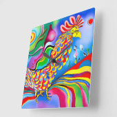 "Dreamscape Bird". Ein surreal abstrakter Hahn Quadratische Wanduhr (Winkel)