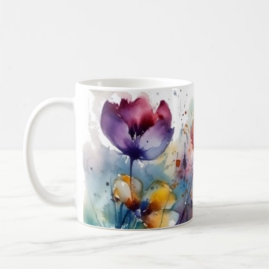 Dreamscape Garden: Abstrakte Aquarellfarben Blume Kaffeetasse (Links)