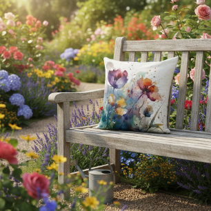 Dreamscape Garden: Abstrakte Aquarellfarben Blume Kissen