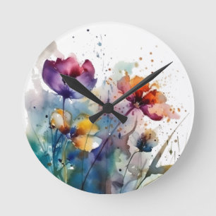 Dreamscape-Garten: Abstrakte Aquarellblumen Runde Wanduhr