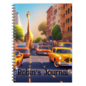 Dreamscape Giraffe in der Stadt mit Autos-Notebook Notizblock (Vorderseite)