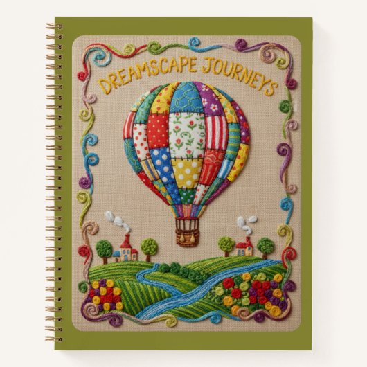 Dreamscape Journeys Embroidered Hot Air Balloon Notizblock (Vorderseite)