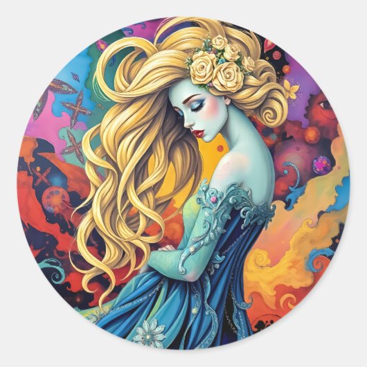 Dreamscape - lebendige surreale Porträtkunst Runder Aufkleber (Vorderseite)